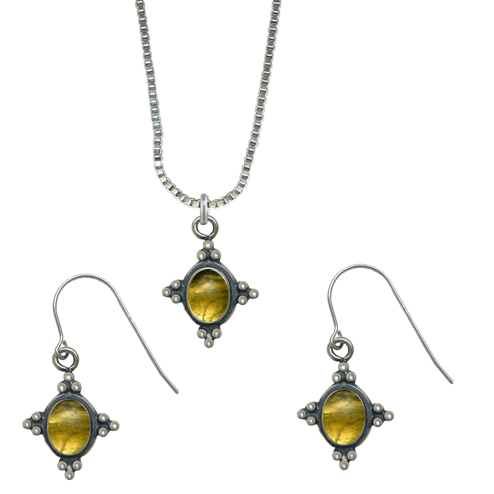 Sterling Silver Petite Necklace Earrings Set Citrine